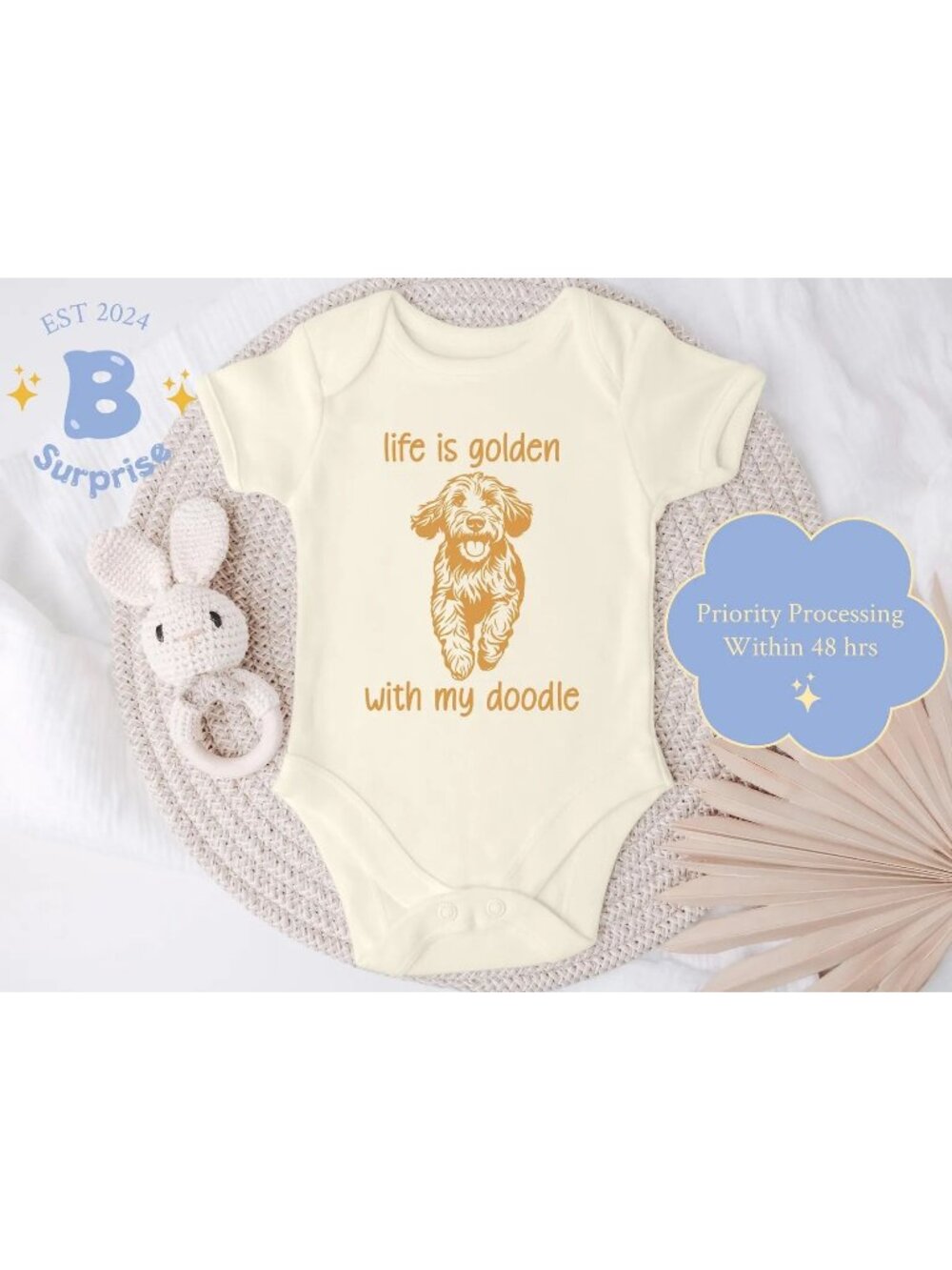 Life Is Golden With My Doodle Baby Onesie, Natural Cotton Bodysuit